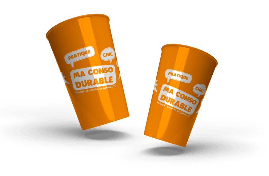 Deux gobelets réutilisables orange Ma Conso Durable